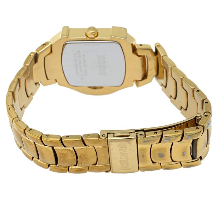 Pre Owned Just Cavalli Champagne Yellow Gold Tone Stainless Steel R7253160501 Women's Wristwatch 35 mm