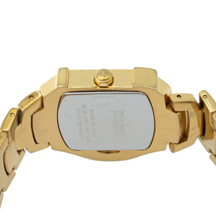 Pre Owned Just Cavalli Champagne Yellow Gold Tone Stainless Steel R7253160501 Women's Wristwatch 35 mm