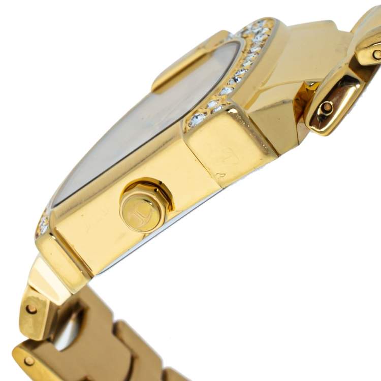 Pre Owned Just Cavalli Champagne Yellow Gold Tone Stainless Steel R7253160501 Women's Wristwatch 35 mm
