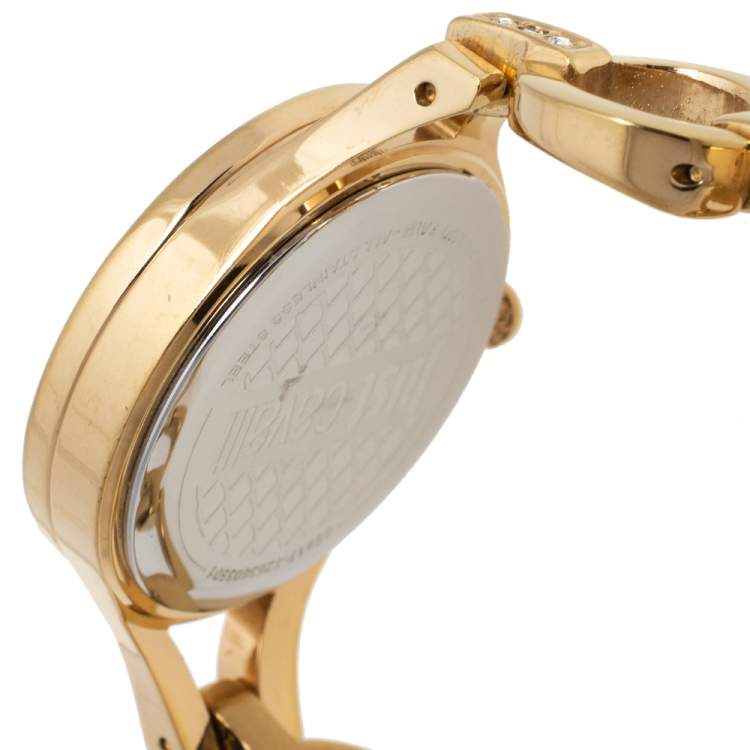 Pre Owned Just Cavalli Yellow Gold Tone Stainless Steel Crystal Embellished 7253603501 Women's Wristwatch 30 mm