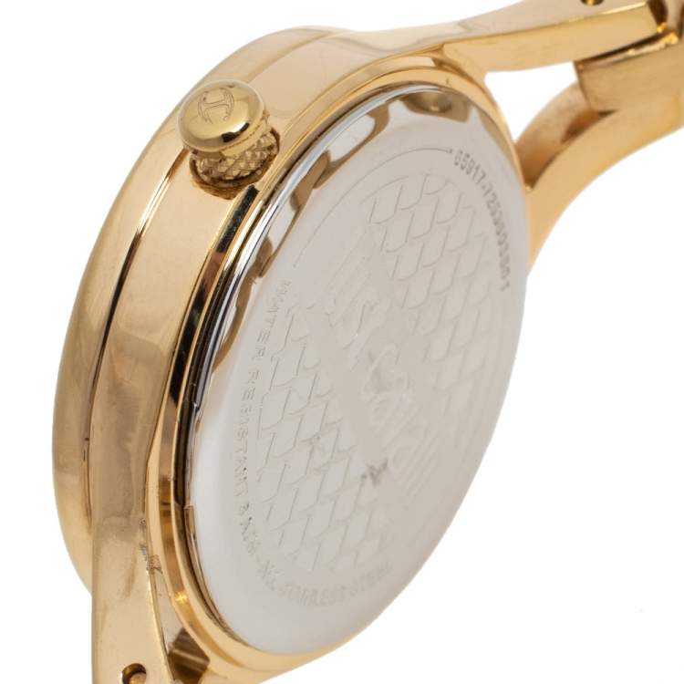 Pre Owned Just Cavalli Yellow Gold Tone Stainless Steel Crystal Embellished 7253603501 Women's Wristwatch 30 mm