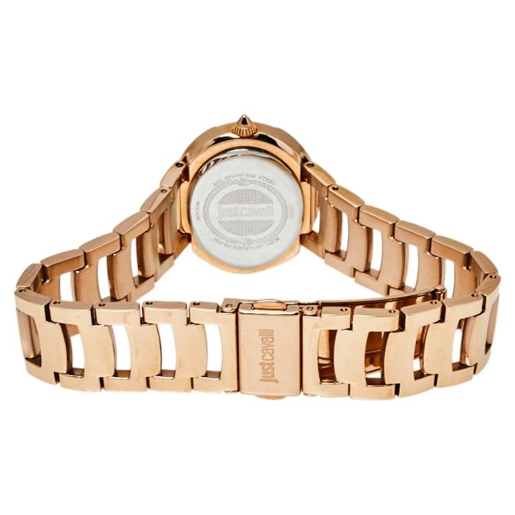 Pre Owned Just Cavalli Green Gold Tone Stainless Steel 1L109 Animal Quartz Women's Wristwatch 33MM