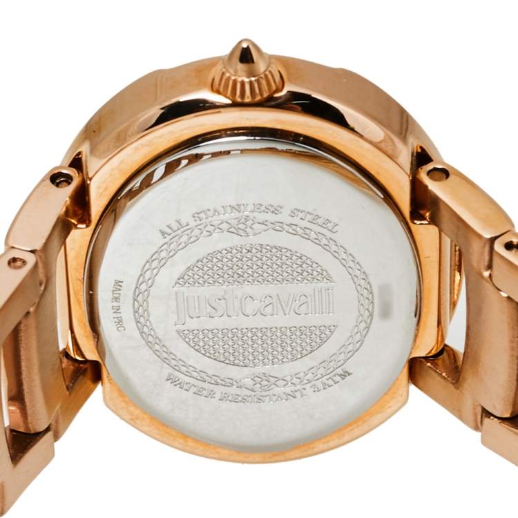 Pre Owned Just Cavalli Green Gold Tone Stainless Steel 1L109 Animal Quartz Women's Wristwatch 33MM