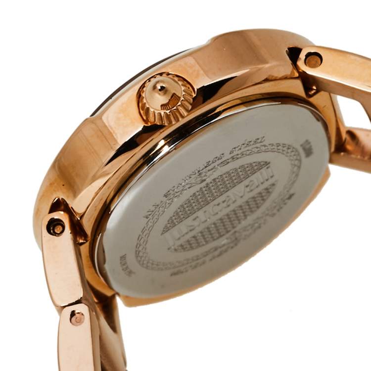 Pre Owned Just Cavalli Green Gold Tone Stainless Steel 1L109 Animal Quartz Women's Wristwatch 33MM
