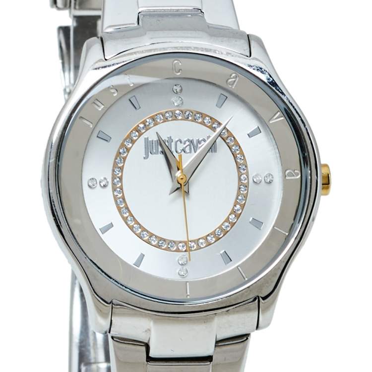 Pre Owned Just Cavalli Silver Two Tone Stainless Steel 7253587501 Milady Women's Wristwatch 34MM