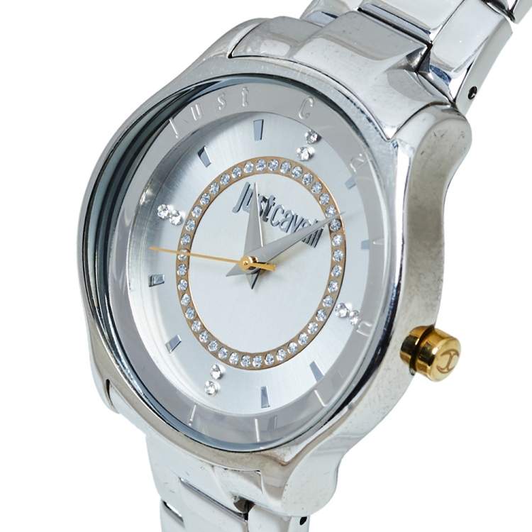 Pre Owned Just Cavalli Silver Two Tone Stainless Steel 7253587501 Milady Women's Wristwatch 34MM