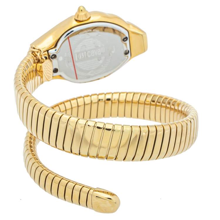 Pre Owned Just Cavalli Glitter Silver Yellow Gold Plated Stainless Steel Serpent JC1L001M0135 Women's Wristwatch 35mm