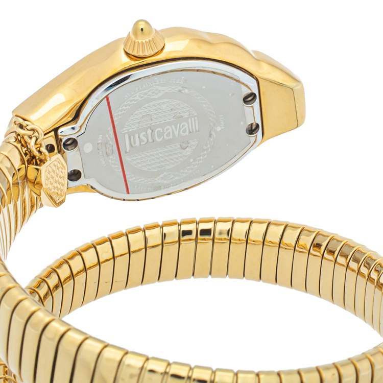 Pre Owned Just Cavalli Glitter Silver Yellow Gold Plated Stainless Steel Serpent JC1L001M0135 Women's Wristwatch 35mm