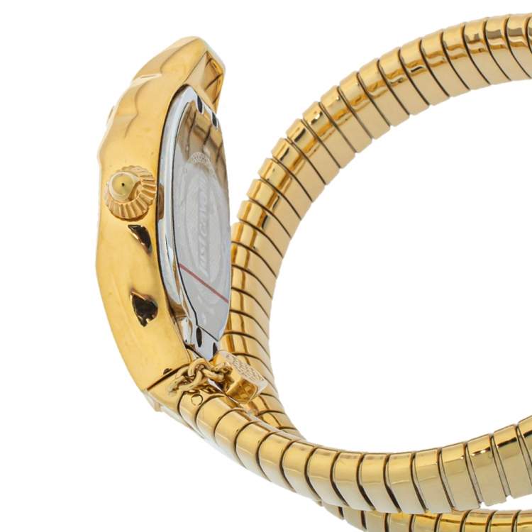 Pre Owned Just Cavalli Glitter Silver Yellow Gold Plated Stainless Steel Serpent JC1L001M0135 Women's Wristwatch 35mm