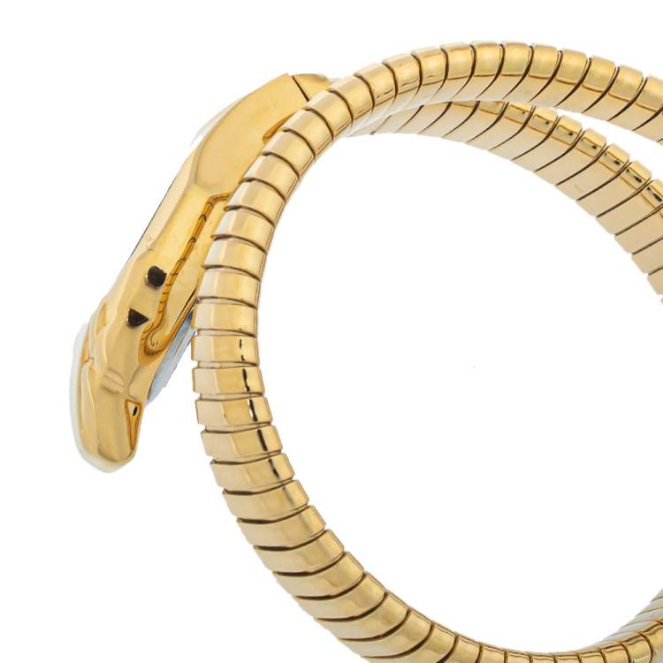 Pre Owned Just Cavalli Glitter Silver Yellow Gold Plated Stainless Steel Serpent JC1L001M0135 Women's Wristwatch 35mm