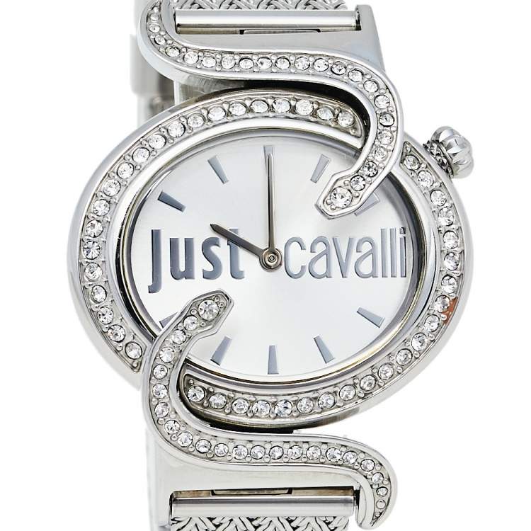 Pre Owned Just Cavalli Silver Stainless Steel Sin R7253591503 Women's Wristwatch 35 mm