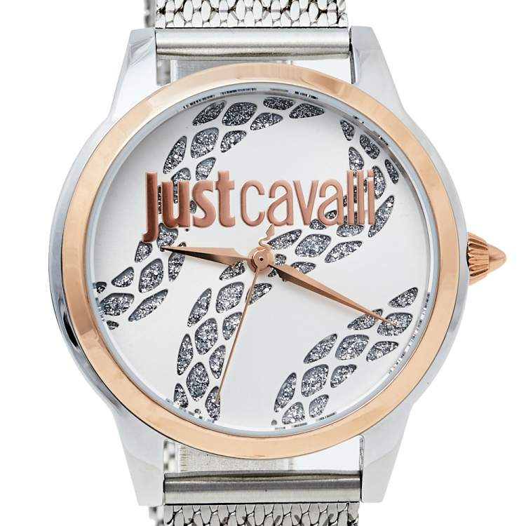 Pre Owned Just Cavalli Silver Two-Tone Stainless Steel JC1L050M0295 Women's Wristwatch 34 mm