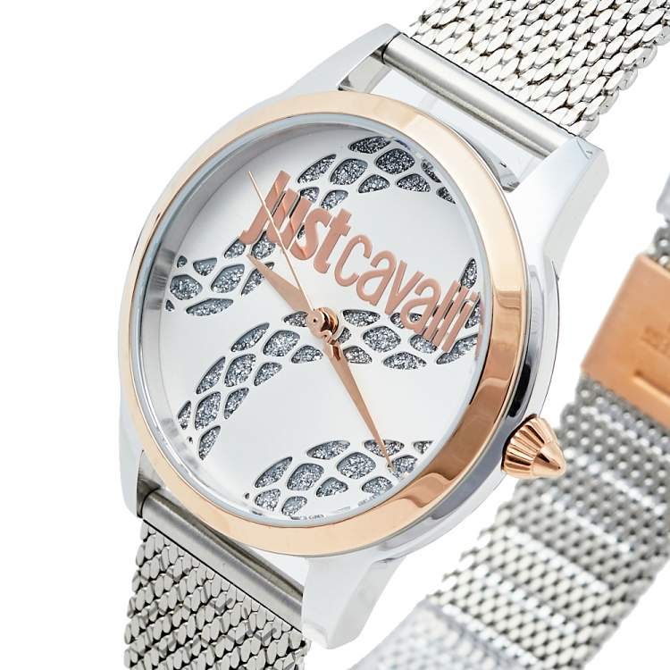Pre Owned Just Cavalli Silver Two-Tone Stainless Steel JC1L050M0295 Women's Wristwatch 34 mm