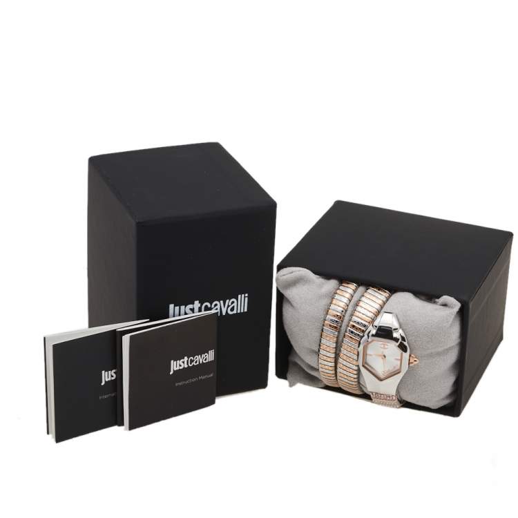 Pre Owned Just Cavalli Two-Tone Stainless Steel Glam Snake Septagon JC1L112M0055 Women's Wristwatch 22 mm