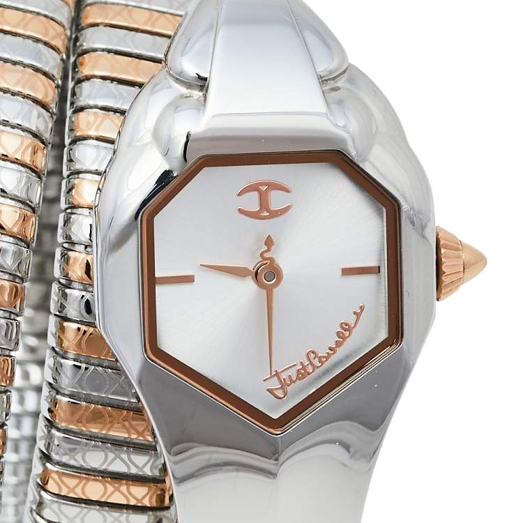 Pre Owned Just Cavalli Two-Tone Stainless Steel Glam Snake Septagon JC1L112M0055 Women's Wristwatch 22 mm