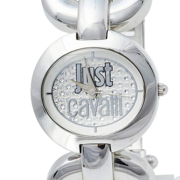 Pre Owned Just Cavalli Silver Stainless Steel R7235109501 Quartz Women's Wristwatch 29 mm