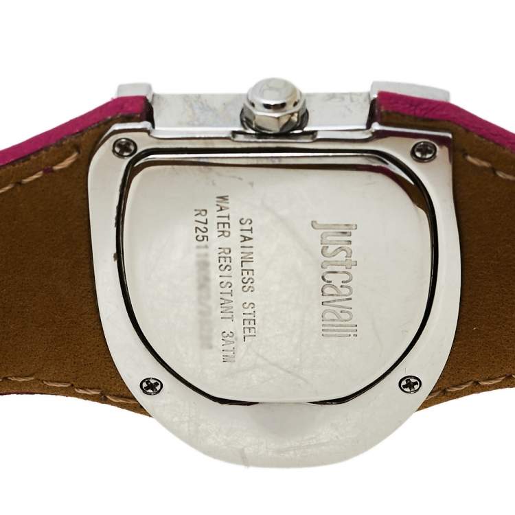 Pre Owned Just Cavalli White Stainless Steel Leather R7251160502 Women's Wristwatch 36 mm