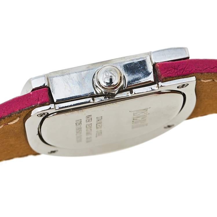 Pre Owned Just Cavalli White Stainless Steel Leather R7251160502 Women's Wristwatch 36 mm