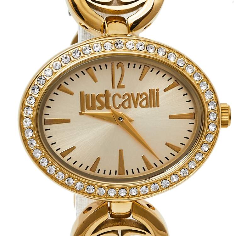 Pre Owned Just Cavalli Gold Tone Stainless Steel JC7253214504 Women's Wristwatch 32 mm