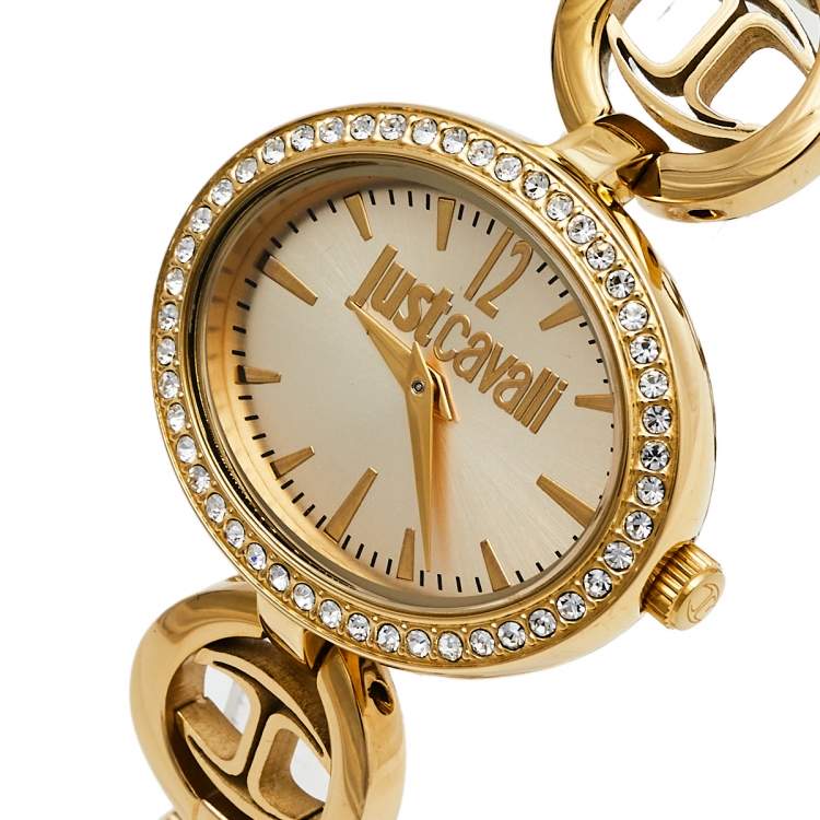 Pre Owned Just Cavalli Gold Tone Stainless Steel JC7253214504 Women's Wristwatch 32 mm