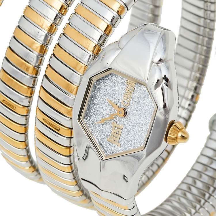 Pre Owned Just Cavalli Two-Tone Stainless Steel Snake JC1L115M0045 Women's Wristwatch 22 mm