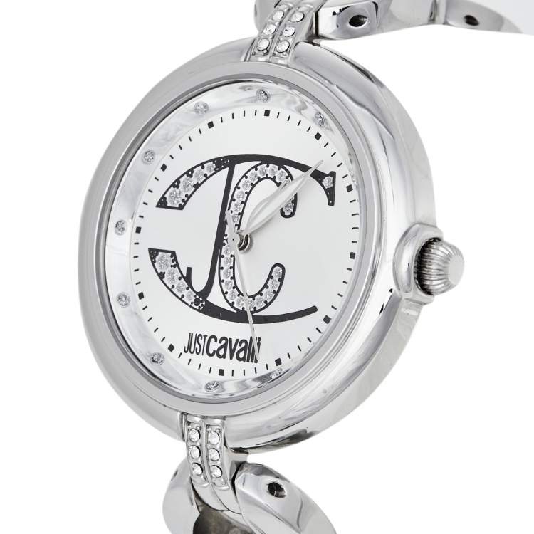 Pre Owned Just Cavalli Silver Stainless Steel Midnight R725315454 Women's Wristwatch 41 mm