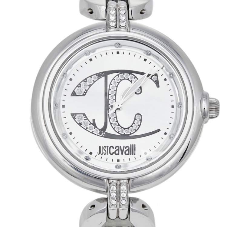 Pre Owned Just Cavalli Silver Stainless Steel Midnight R725315454 Women's Wristwatch 41 mm