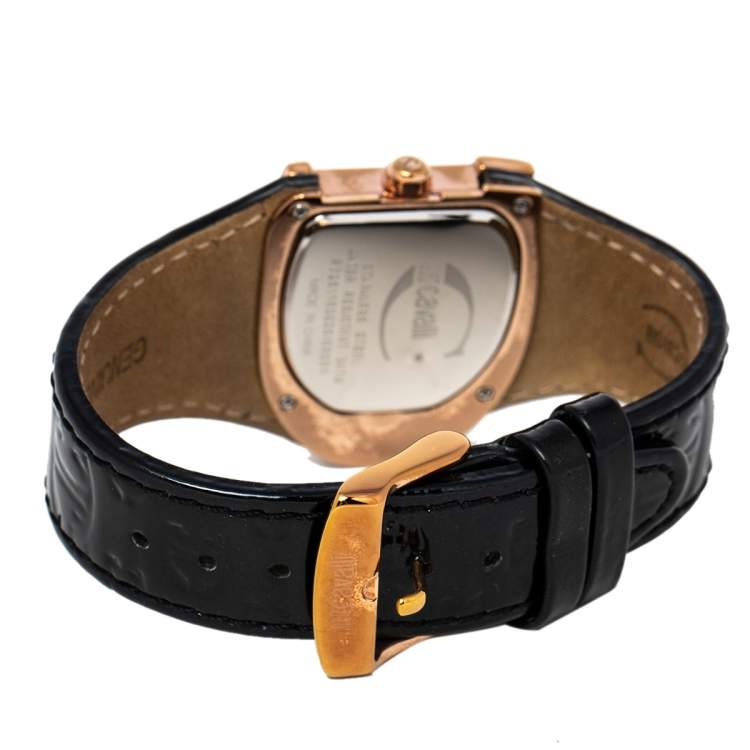 Pre Owned Just Cavalli Black Rose Gold Plated Stainless Steel JC Logo 2H 7251160525 Women's Wristwatch 35 mm