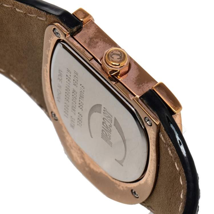 Pre Owned Just Cavalli Black Rose Gold Plated Stainless Steel JC Logo 2H 7251160525 Women's Wristwatch 35 mm