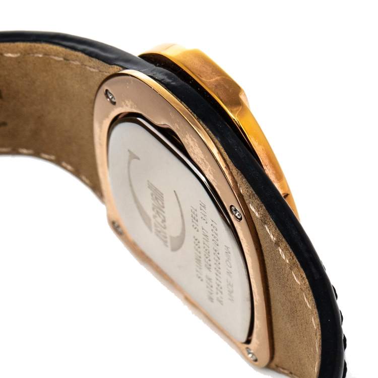 Pre Owned Just Cavalli Black Rose Gold Plated Stainless Steel JC Logo 2H 7251160525 Women's Wristwatch 35 mm