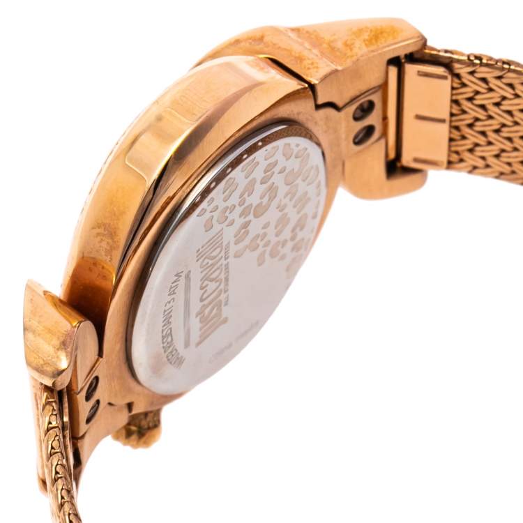 Pre Owned Just Cavalli Brown Rose Gold Tone Stainless Steel Sin 7253591506 Women's Wristwatch 35 mm