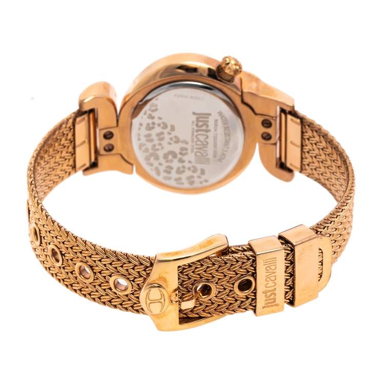Pre Owned Just Cavalli Brown Rose Gold Tone Stainless Steel Sin 7253591506 Women's Wristwatch 35 mm