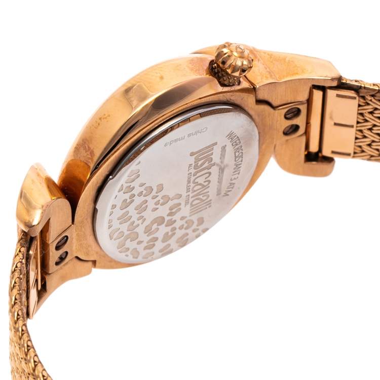 Pre Owned Just Cavalli Brown Rose Gold Tone Stainless Steel Sin 7253591506 Women's Wristwatch 35 mm