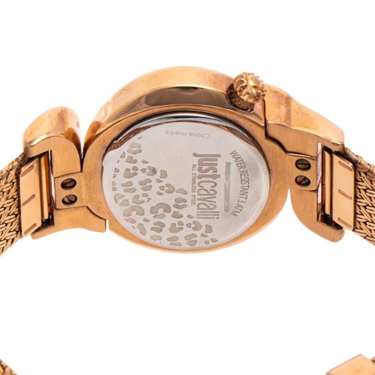 Pre Owned Just Cavalli Brown Rose Gold Tone Stainless Steel Sin 7253591506 Women's Wristwatch 35 mm