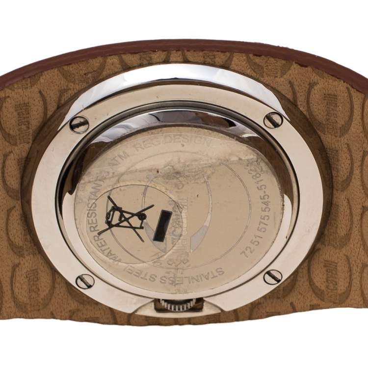 Pre Owned Just Cavalli White Stainless Steel Leather R7251575545 Women's Wristwatch 31 mm