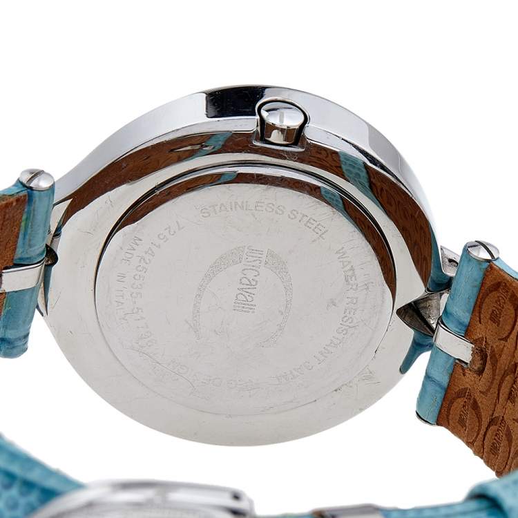 Pre Owned Just Cavalli Stainless Steel Leather 7251425535 Women's Wristwatch 32 mm