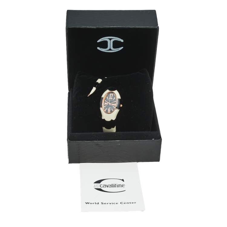 Pre Owned Just Cavalli Black Enamel & Rose Gold Tone Metal Poison 7253153506 Women's Wristwatch 27 mm