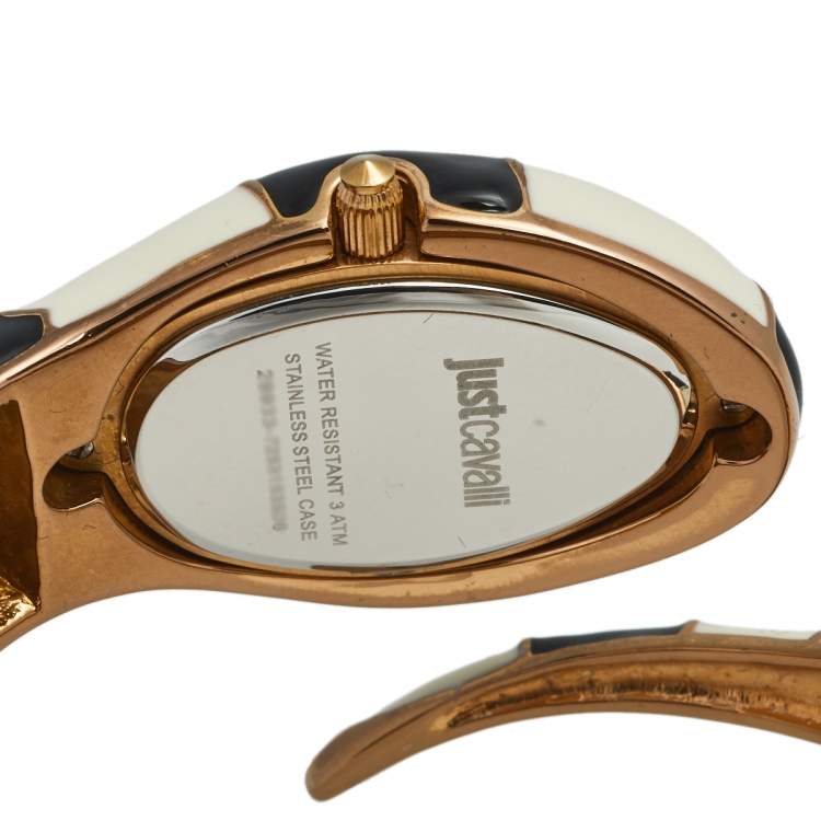 Pre Owned Just Cavalli Black Enamel & Rose Gold Tone Metal Poison 7253153506 Women's Wristwatch 27 mm