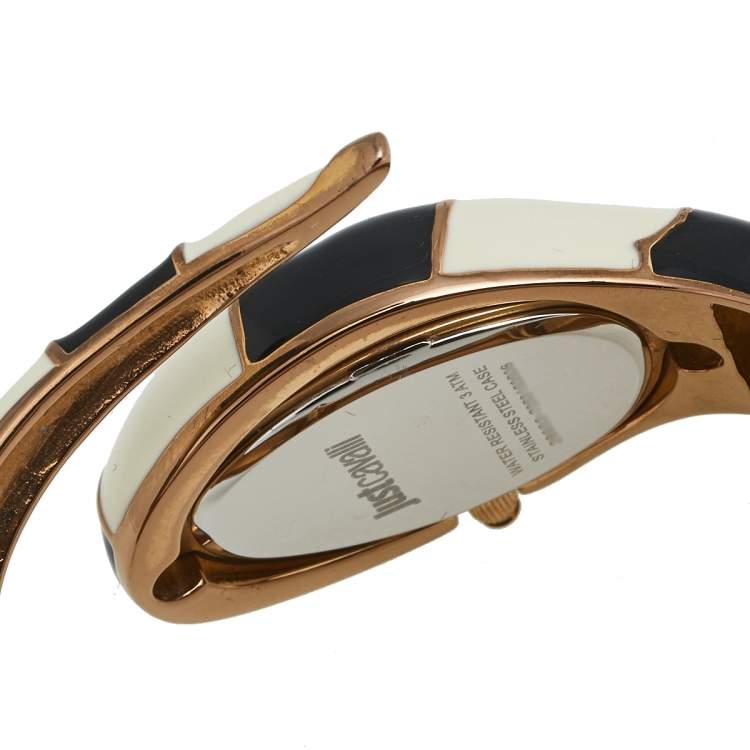 Pre Owned Just Cavalli Black Enamel & Rose Gold Tone Metal Poison 7253153506 Women's Wristwatch 27 mm