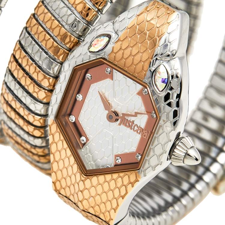 Pre Owned Just Cavalli Silver Two Tone Stainless Steel Jc1L168M0085 Women's Wristwatch 22 mm