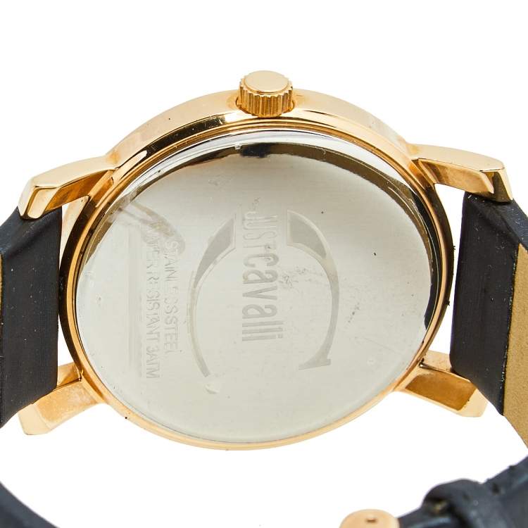Pre Owned Just Cavalli Black Rose Gold Plated Stainless Steel Satin Moon R7251103625 Women's Wristwatch 38 mm