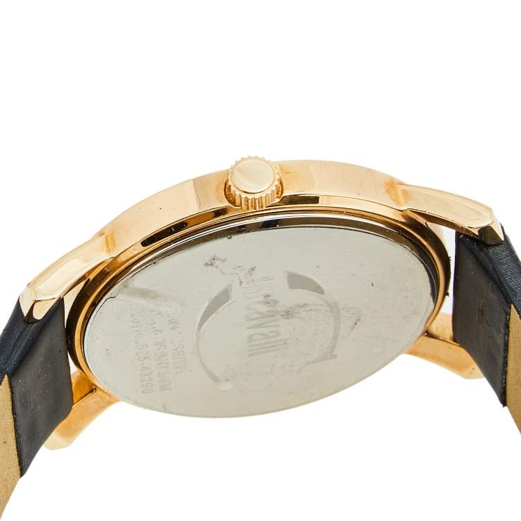 Pre Owned Just Cavalli Black Rose Gold Plated Stainless Steel Satin Moon R7251103625 Women's Wristwatch 38 mm