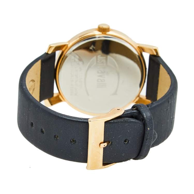 Pre Owned Just Cavalli Black Rose Gold Plated Stainless Steel Satin Moon R7251103625 Women's Wristwatch 38 mm
