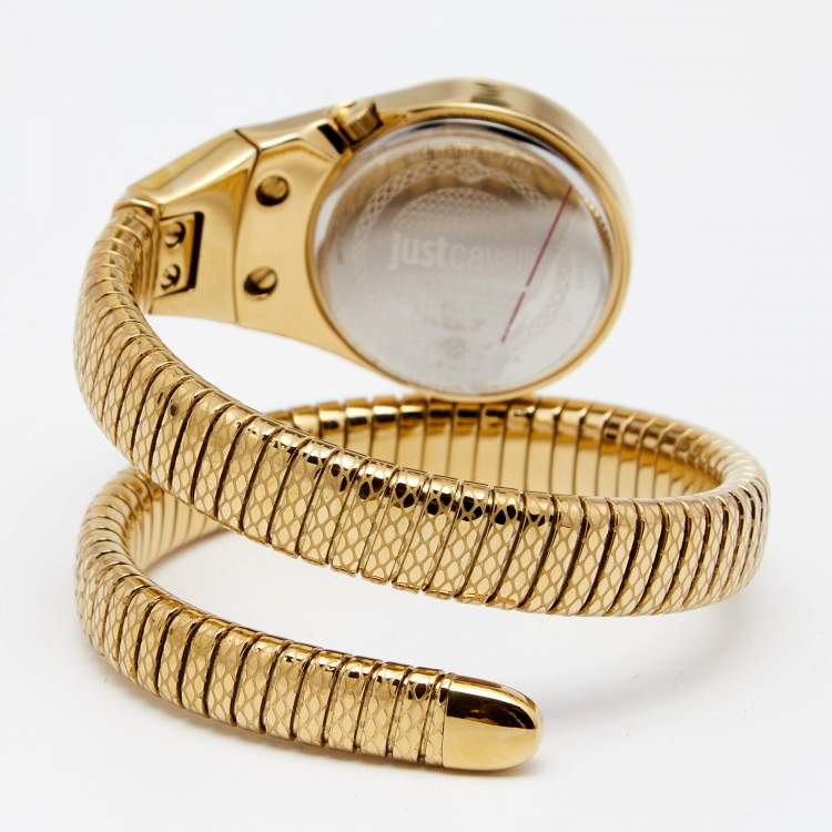 Pre Owned Just Cavalli Green Gold Plated Stainless Steel JC1L067M0035 Women's Wristwatch 26 mm