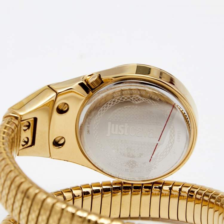Pre Owned Just Cavalli Green Gold Plated Stainless Steel JC1L067M0035 Women's Wristwatch 26 mm