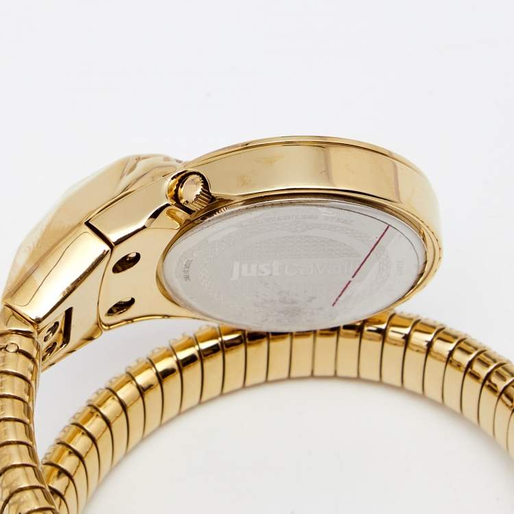 Pre Owned Just Cavalli Green Gold Plated Stainless Steel JC1L067M0035 Women's Wristwatch 26 mm