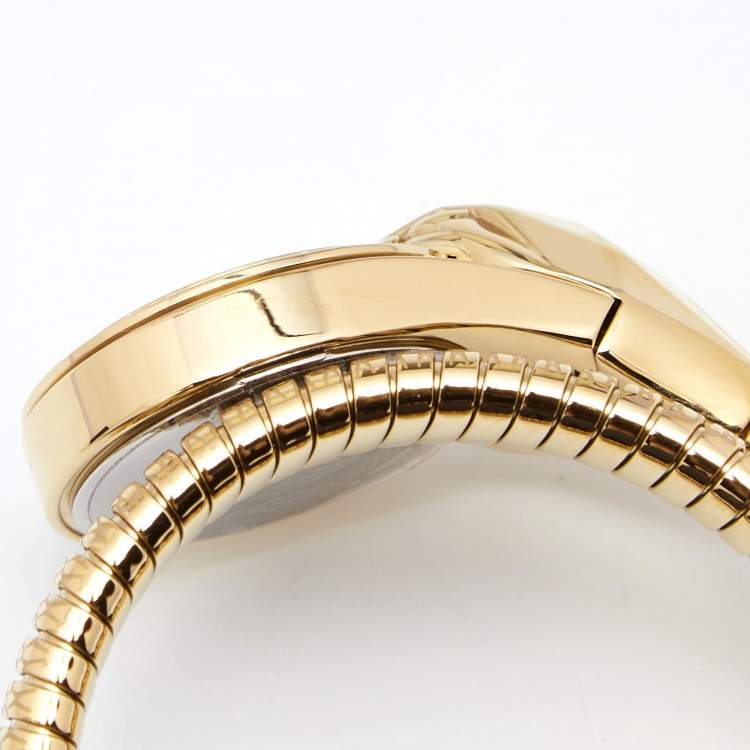 Pre Owned Just Cavalli Green Gold Plated Stainless Steel JC1L067M0035 Women's Wristwatch 26 mm