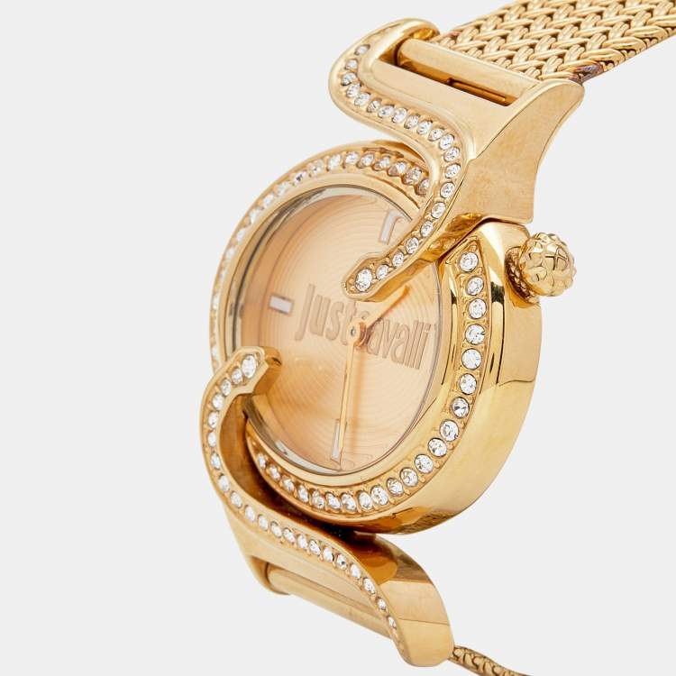 Pre Owned Just Cavalli Sin JC 2H Gold Plated Stainless Steel 7253591501 Women's Wristwatch 35 mm