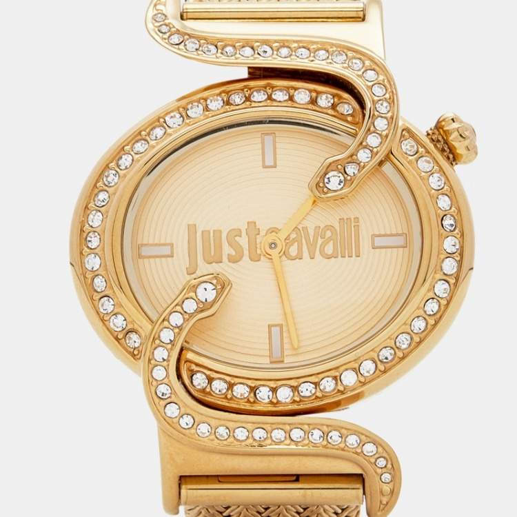 Pre Owned Just Cavalli Sin JC 2H Gold Plated Stainless Steel 7253591501 Women's Wristwatch 35 mm