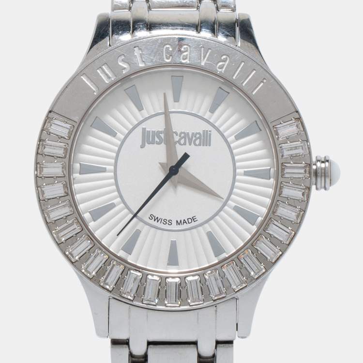Pre Owned Just Cavalli Silver Stainless Steel Luminal R7253597501 Women's Wristwatch 39 mm